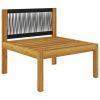 5 Piece Patio Lounge Set with Cushions Cream Solid Acacia Wood