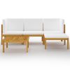 5 Piece Patio Lounge Set with Cushions Cream Solid Acacia Wood