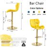 Yellow Velvet Adjustable Swivel Bar Stools Set Of 2 Modern Counter Height Barstools With Golden Color Base