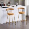 Bar Stool Set of 2, Luxury Velvet High Bar Stool with Metal Legs and Soft Back