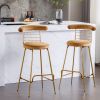 Bar Stool Set of 2, Luxury Velvet High Bar Stool with Metal Legs and Soft Back