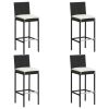 5 Piece Patio Bar Set with Cushions Black