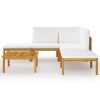 6 Piece Patio Lounge Set with Cushions Cream Solid Acacia Wood