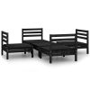 5 Piece Patio Lounge Set Black Solid Pinewood