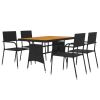 5 Piece Patio Dining Set Poly Rattan Black