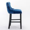 Contemporary Velvet Upholstered Wing-Back Barstools with Button Tufted Decoration and Wooden Legs, and Chrome Nailhead Trim, Leisure Style Bar Chairs