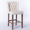 A&A Furniture,Counter Height Bar Stools, Upholstered 27" Seat Height Barstools, Wingback Breakfast Chairs with Nailhead-Trim & Tufted Back, Wood Legs