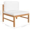 4 Piece Patio Lounge Set with Cream Cushions Solid Teak Wood