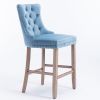 Contemporary Velvet Upholstered Barstools with Button Tufted Decoration and Wooden Legs, and Chrome Nailhead Trim, Leisure Style Bar Chairs,Bar stools