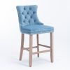 Contemporary Velvet Upholstered Barstools with Button Tufted Decoration and Wooden Legs, and Chrome Nailhead Trim, Leisure Style Bar Chairs,Bar stools