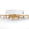 6 Piece Patio Lounge Set with Cushions Cream Solid Acacia Wood