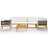 7 Piece Patio Lounge Set with Cushions Cream Solid Acacia Wood