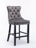 A&A Furniture,Contemporary Velvet Upholstered Barstools with Button Tufted Decoration and Wooden Legs, and Chrome Nailhead Trim