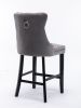 A&A Furniture,Contemporary Velvet Upholstered Barstools with Button Tufted Decoration and Wooden Legs, and Chrome Nailhead Trim