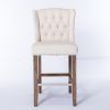 A&A Furniture,Counter Height Bar Stools, Upholstered 27" Seat Height Barstools, Wingback Breakfast Chairs with Nailhead-Trim & Tufted Back, Wood Legs