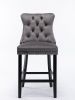 A&A Furniture,Contemporary Velvet Upholstered Barstools with Button Tufted Decoration and Wooden Legs, and Chrome Nailhead Trim