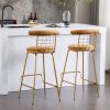 Bar Stool Set of 2, Luxury Velvet High Bar Stool with Metal Legs and Soft Back