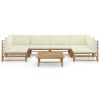 7 Piece Garden Lounge Set with Cream White Cushions Bamboo