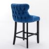 Contemporary Velvet Upholstered Wing-Back Barstools with Button Tufted Decoration and Wooden Legs, and Chrome Nailhead Trim, Leisure Style Bar Chairs