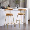 Bar Stool Set of 2, Luxury Velvet High Bar Stool with Metal Legs and Soft Back